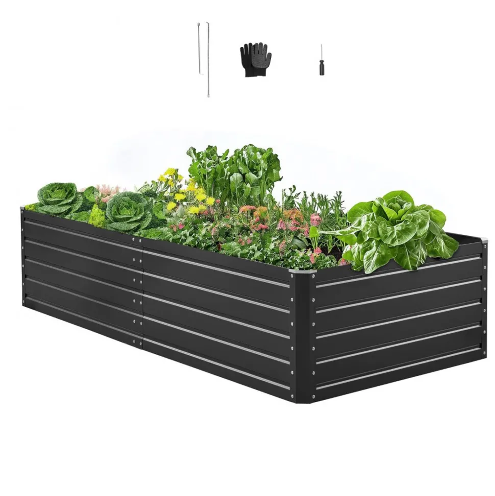 VEVOR Metal Raised Garden Bed, 6.7 x 3 x 1.5 ft Outdoor Galvalume Planter Garden Box, Open Bottom Design, Large Planter Raised Bed for Growing Vegetables, Flowers, Herbs, and Succulents, Gray
