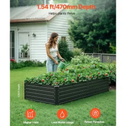 VEVOR Metal Raised Garden Bed, 6.7 x 3 x 1.5 ft Outdoor Galvalume Planter Garden Box, Open Bottom Design, Large Planter Raised Bed for Growing Vegetables, Flowers, Herbs, and Succulents, Gray
