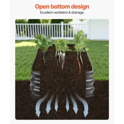 VEVOR Metal Raised Garden Bed, 8 x 2 x 1 ft Oval Outdoor Galvanized Planter Garden Box, Open Bottom Design, Large Planter Raised Bed for Growing Vegetables, Flowers, Herbs, and Succulents, Dark Gray