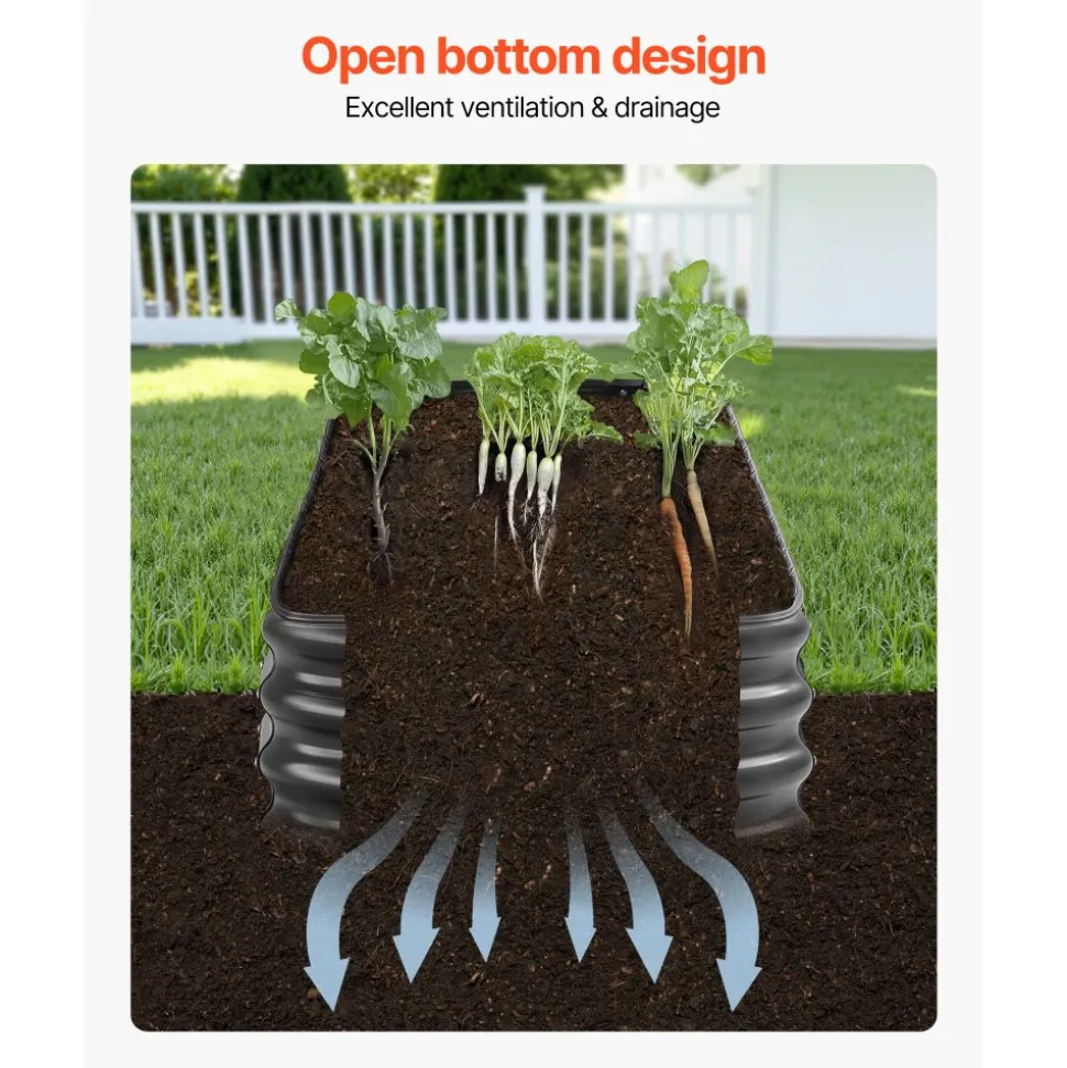 VEVOR Metal Raised Garden Bed, 8 x 2 x 1 ft Oval Outdoor Galvanized Planter Garden Box, Open Bottom Design, Large Planter Raised Bed for Growing Vegetables, Flowers, Herbs, and Succulents, Dark Gray