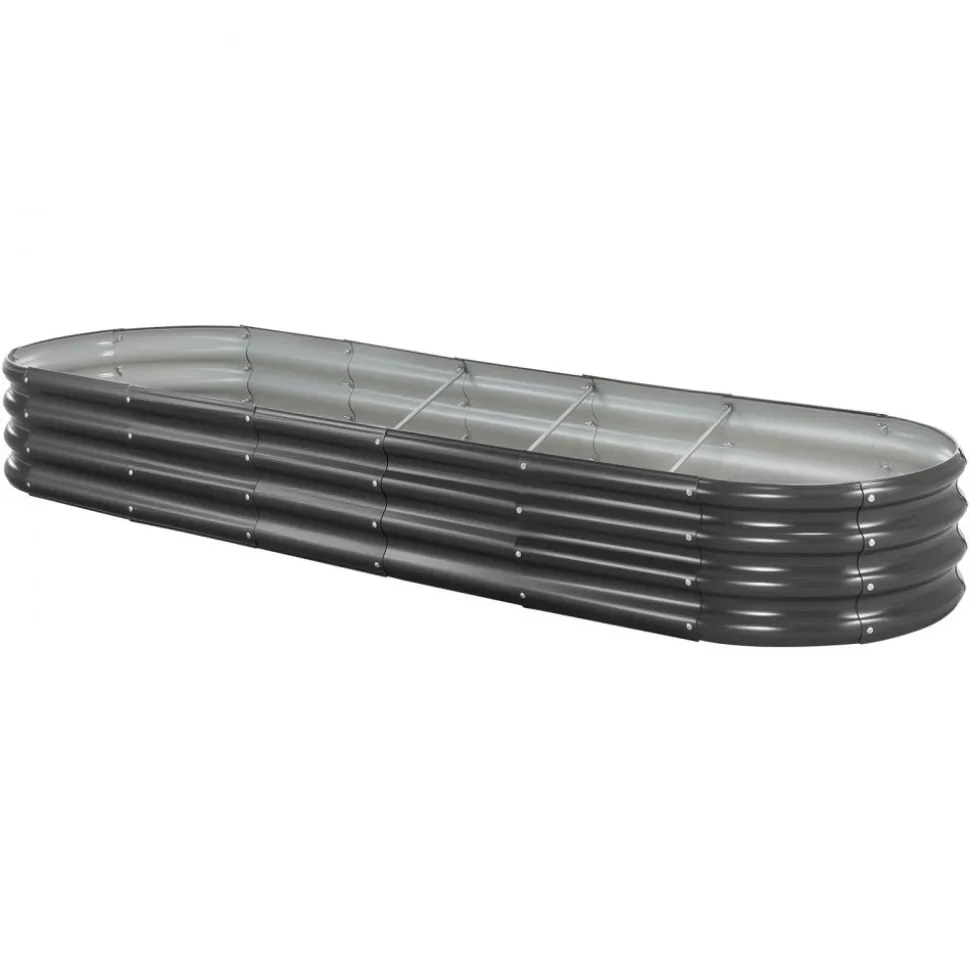 VEVOR Metal Raised Garden Bed, 8 x 2 x 1 ft Oval Outdoor Galvanized Planter Garden Box, Open Bottom Design, Large Planter Raised Bed for Growing Vegetables, Flowers, Herbs, and Succulents, Dark Gray