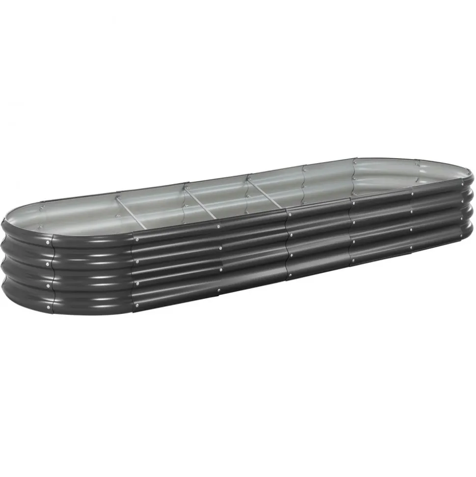VEVOR Metal Raised Garden Bed, 8 x 2 x 1 ft Oval Outdoor Galvanized Planter Garden Box, Open Bottom Design, Large Planter Raised Bed for Growing Vegetables, Flowers, Herbs, and Succulents, Dark Gray