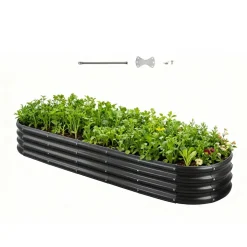 VEVOR Metal Raised Garden Bed, 8 x 2 x 1 ft Oval Outdoor Galvanized Planter Garden Box, Open Bottom Design, Large Planter Raised Bed for Growing Vegetables, Flowers, Herbs, and Succulents, Dark Gray