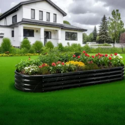VEVOR Metal Raised Garden Bed, 8 x 2 x 1 ft Oval Outdoor Galvanized Planter Garden Box, Open Bottom Design, Large Planter Raised Bed for Growing Vegetables, Flowers, Herbs, and Succulents, Dark Gray
