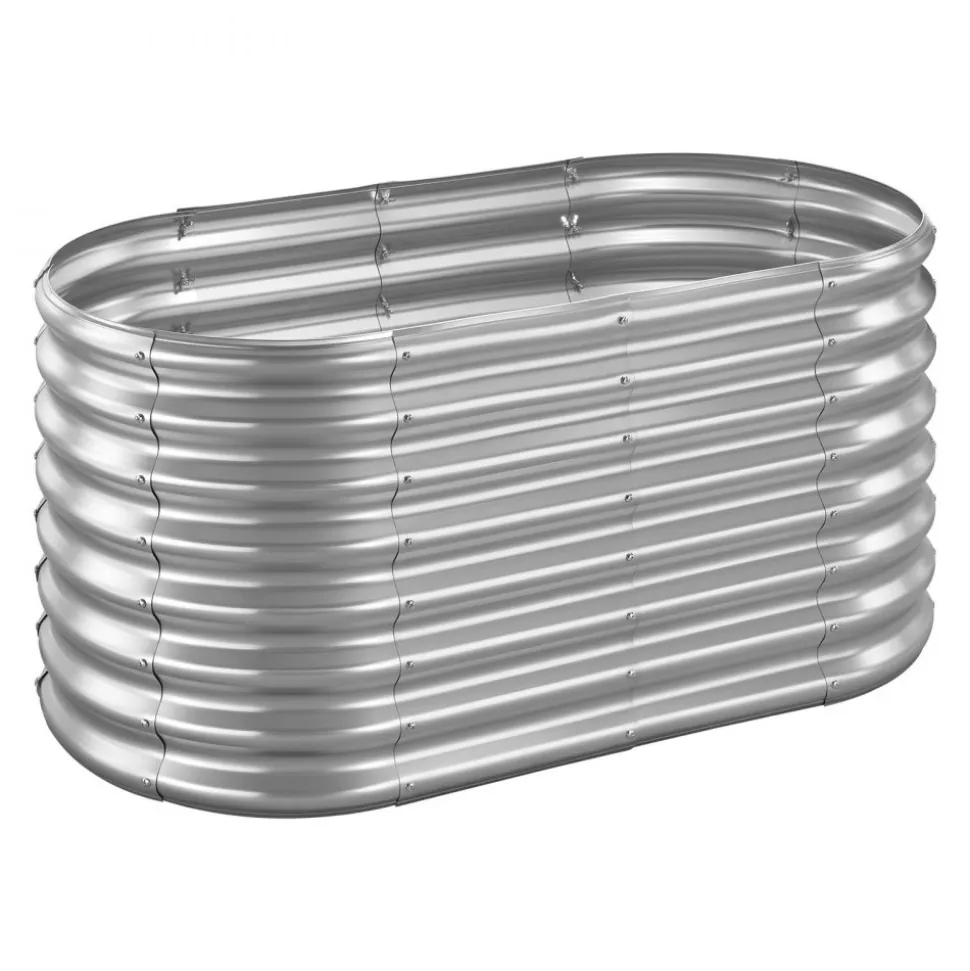 VEVOR Metal Raised Garden Bed, 4 x 2 x 2 ft Oval Outdoor Galvanized Planter Garden Box, Open Bottom Design, Large Planter Raised Bed for Growing Vegetables, Flowers, and Succulents, Galvanized Color