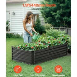 VEVOR Metal Raised Garden Bed, 4 x 2 x 1 ft Oval Outdoor Galvanized Planter Garden Box, Open Bottom Design, Large Planter Raised Bed for Growing Vegetables, Flowers, and Succulents, Galvanized Color