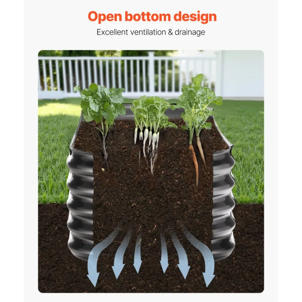 VEVOR Metal Raised Garden Bed, 6.56 x 1.97 x 1.4 ft Oval Outdoor Galvalume Planter Garden Box, Open Bottom Design, Large Planter Raised Bed for Growing Vegetables, Flowers, Succulents, Dark Gray