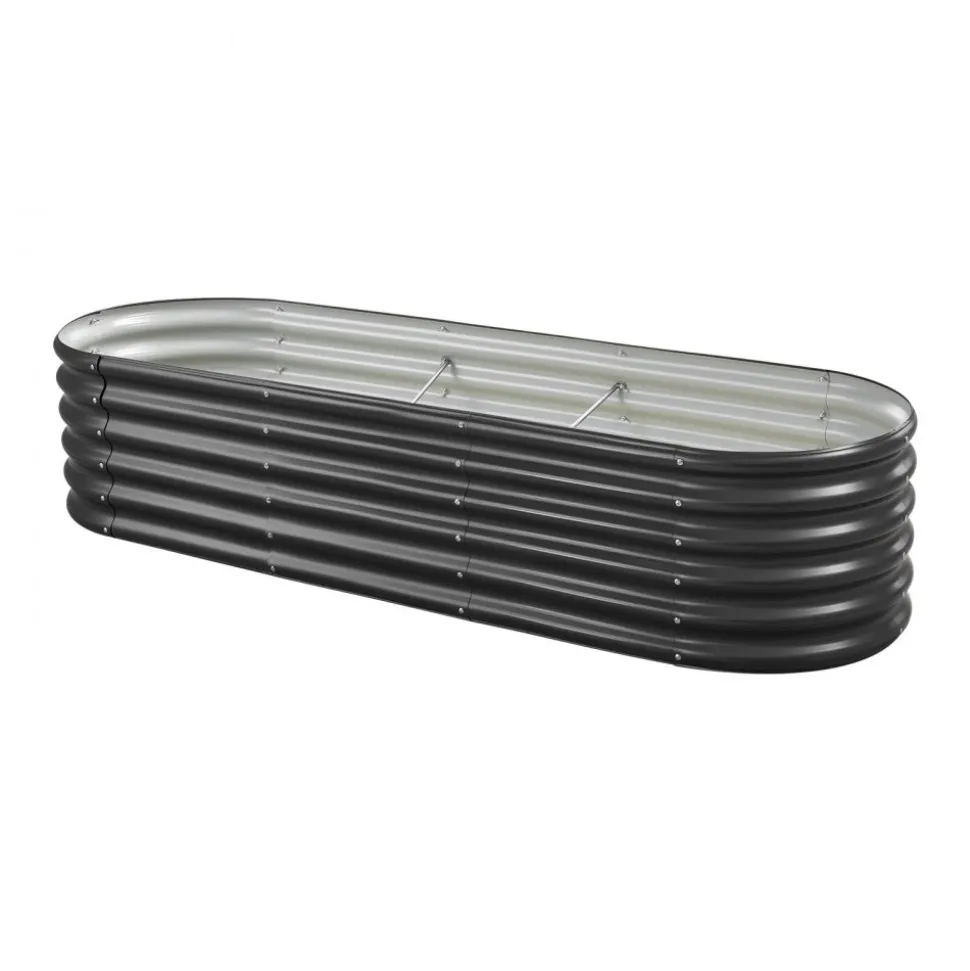 VEVOR Metal Raised Garden Bed, 6.56 x 1.97 x 1.4 ft Oval Outdoor Galvalume Planter Garden Box, Open Bottom Design, Large Planter Raised Bed for Growing Vegetables, Flowers, Succulents, Dark Gray