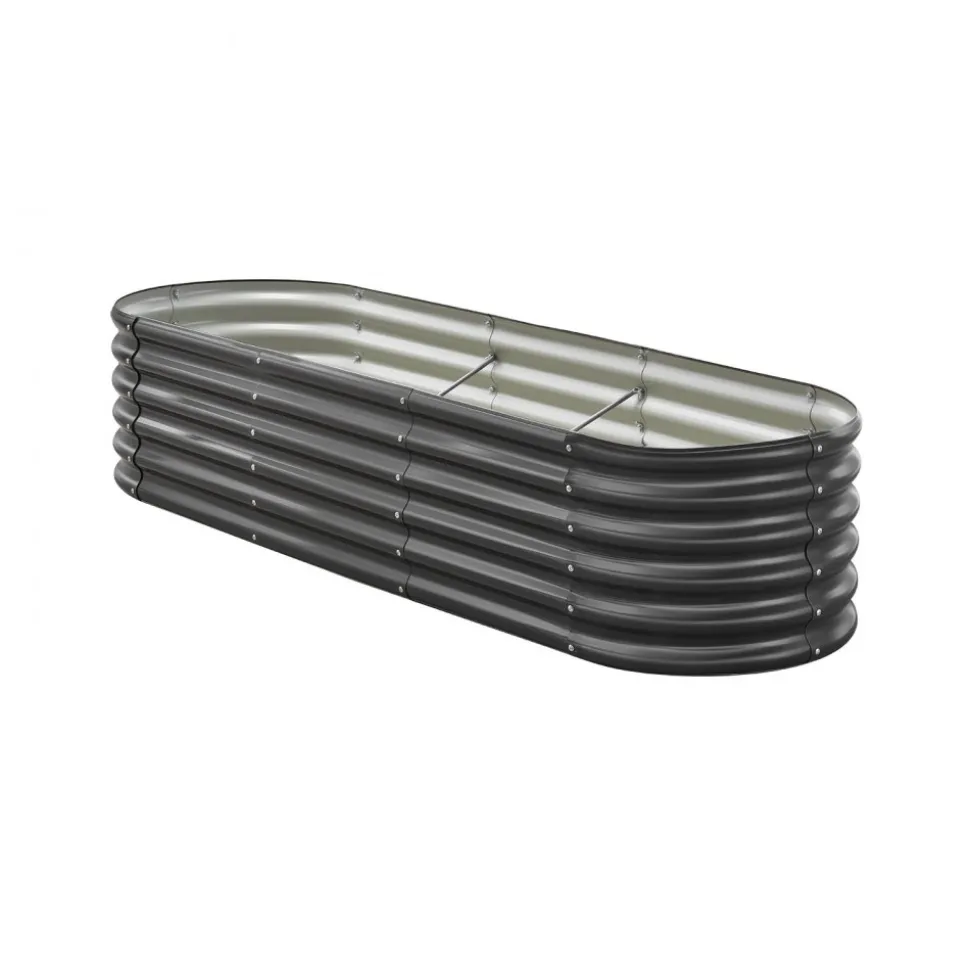 VEVOR Metal Raised Garden Bed, 6.56 x 1.97 x 1.4 ft Oval Outdoor Galvalume Planter Garden Box, Open Bottom Design, Large Planter Raised Bed for Growing Vegetables, Flowers, Succulents, Dark Gray