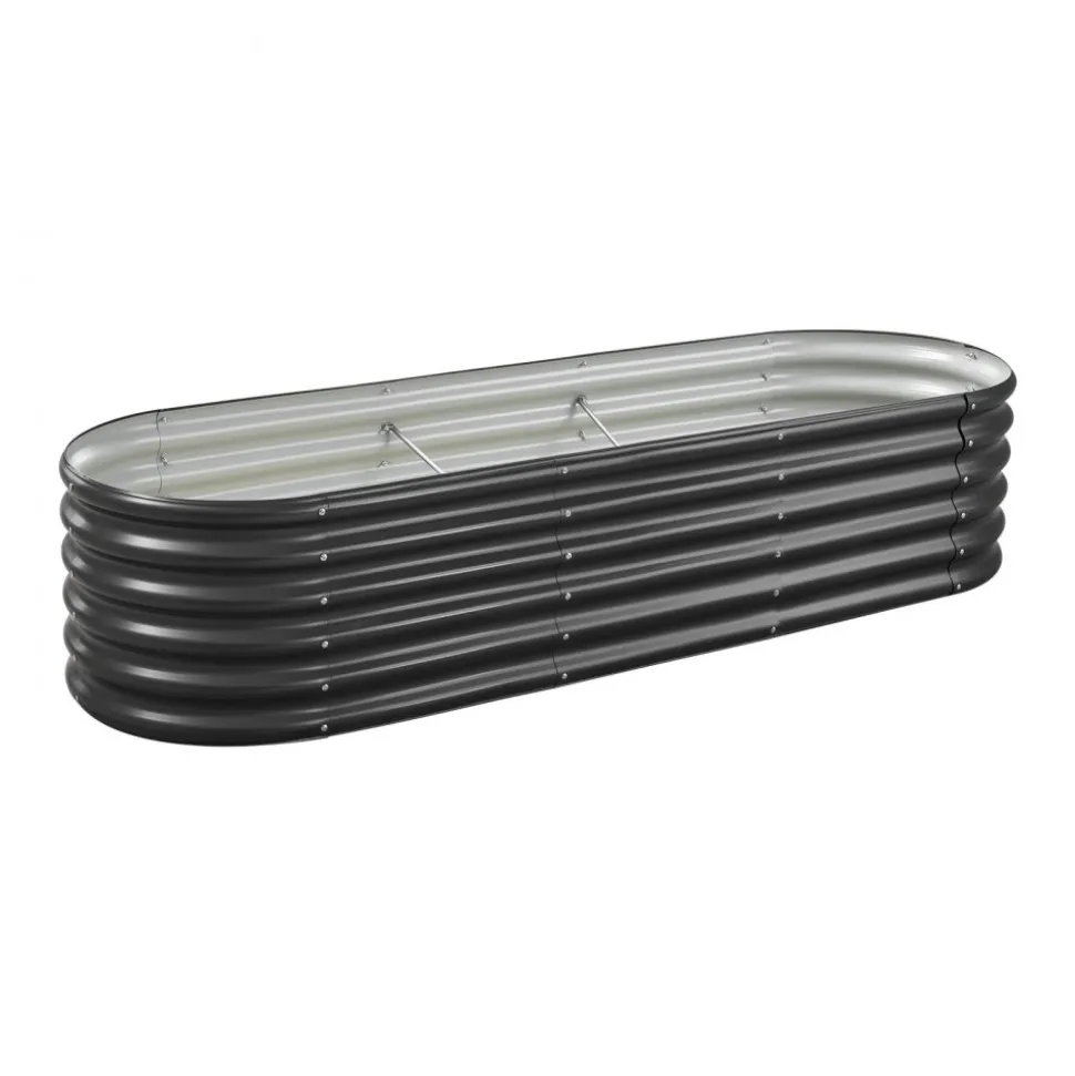 VEVOR Metal Raised Garden Bed, 6.56 x 1.97 x 1.4 ft Oval Outdoor Galvalume Planter Garden Box, Open Bottom Design, Large Planter Raised Bed for Growing Vegetables, Flowers, Succulents, Dark Gray