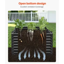 VEVOR Metal Raised Garden Bed, 8 x 4 x 2 ft Outdoor Galvanized Planter Garden Box, Open Bottom Design, Large Planter Raised Bed for Growing Vegetables, Flowers, Herbs, and Succulents, Dark Gray