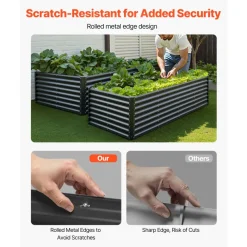 VEVOR Metal Raised Garden Bed, 8 x 4 x 2 ft Outdoor Galvanized Planter Garden Box, Open Bottom Design, Large Planter Raised Bed for Growing Vegetables, Flowers, Herbs, and Succulents, Dark Gray