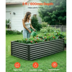 VEVOR Metal Raised Garden Bed, 8 x 4 x 2 ft Outdoor Galvanized Planter Garden Box, Open Bottom Design, Large Planter Raised Bed for Growing Vegetables, Flowers, Herbs, and Succulents, Dark Gray