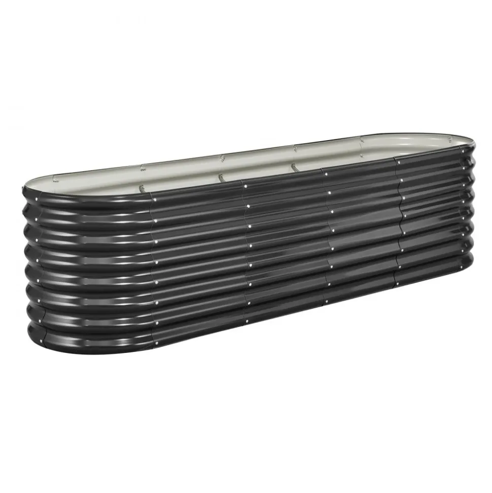 VEVOR Metal Raised Garden Bed, 8 x 2 x 2 ft Oval Outdoor Galvanized Planter Garden Box, Open Bottom Design, Large Planter Raised Bed for Growing Vegetables, Flowers, Herbs, and Succulents, Dark Gray