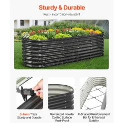 VEVOR Metal Raised Garden Bed, 6 x 3 x 2 ft Outdoor Galvanized Planter Garden Box, Open Bottom Design, Large Planter Raised Bed for Growing Vegetables, Flowers, Herbs, and Succulents, Dark Gray