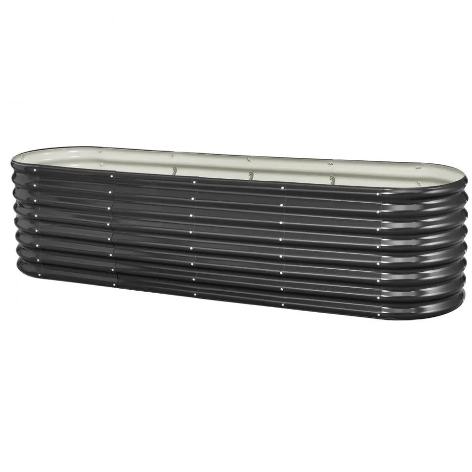 VEVOR Metal Raised Garden Bed, 8 x 2 x 2 ft Oval Outdoor Galvanized Planter Garden Box, Open Bottom Design, Large Planter Raised Bed for Growing Vegetables, Flowers, Herbs, and Succulents, Dark Gray