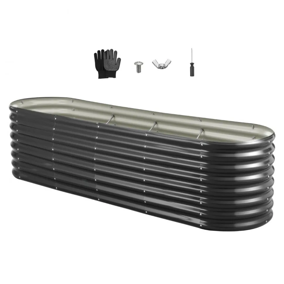 VEVOR Metal Raised Garden Bed, 8 x 2 x 2 ft Oval Outdoor Galvanized Planter Garden Box, Open Bottom Design, Large Planter Raised Bed for Growing Vegetables, Flowers, Herbs, and Succulents, Dark Gray