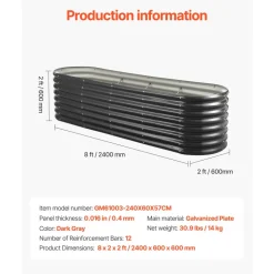 VEVOR Metal Raised Garden Bed, 8 x 2 x 2 ft Oval Outdoor Galvanized Planter Garden Box, Open Bottom Design, Large Planter Raised Bed for Growing Vegetables, Flowers, Herbs, and Succulents, Dark Gray