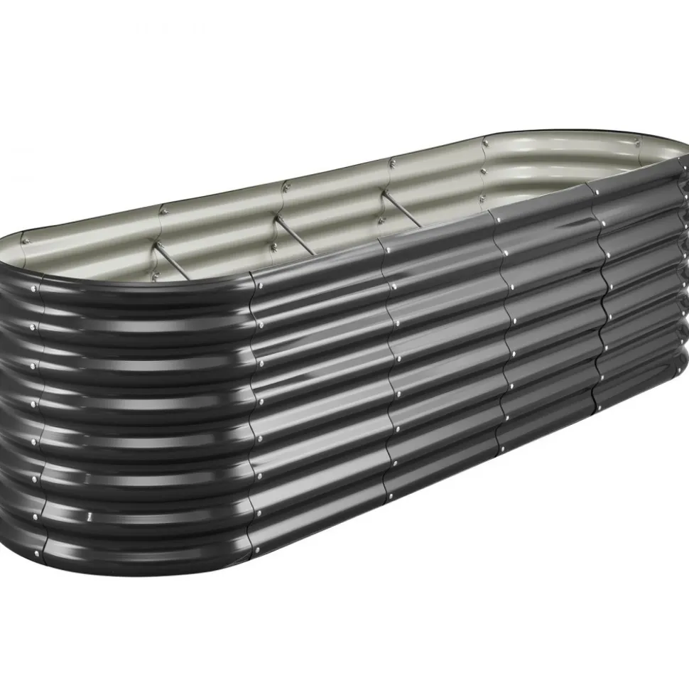 VEVOR Metal Raised Garden Bed, 8 x 2 x 2 ft Oval Outdoor Galvanized Planter Garden Box, Open Bottom Design, Large Planter Raised Bed for Growing Vegetables, Flowers, Herbs, and Succulents, Dark Gray