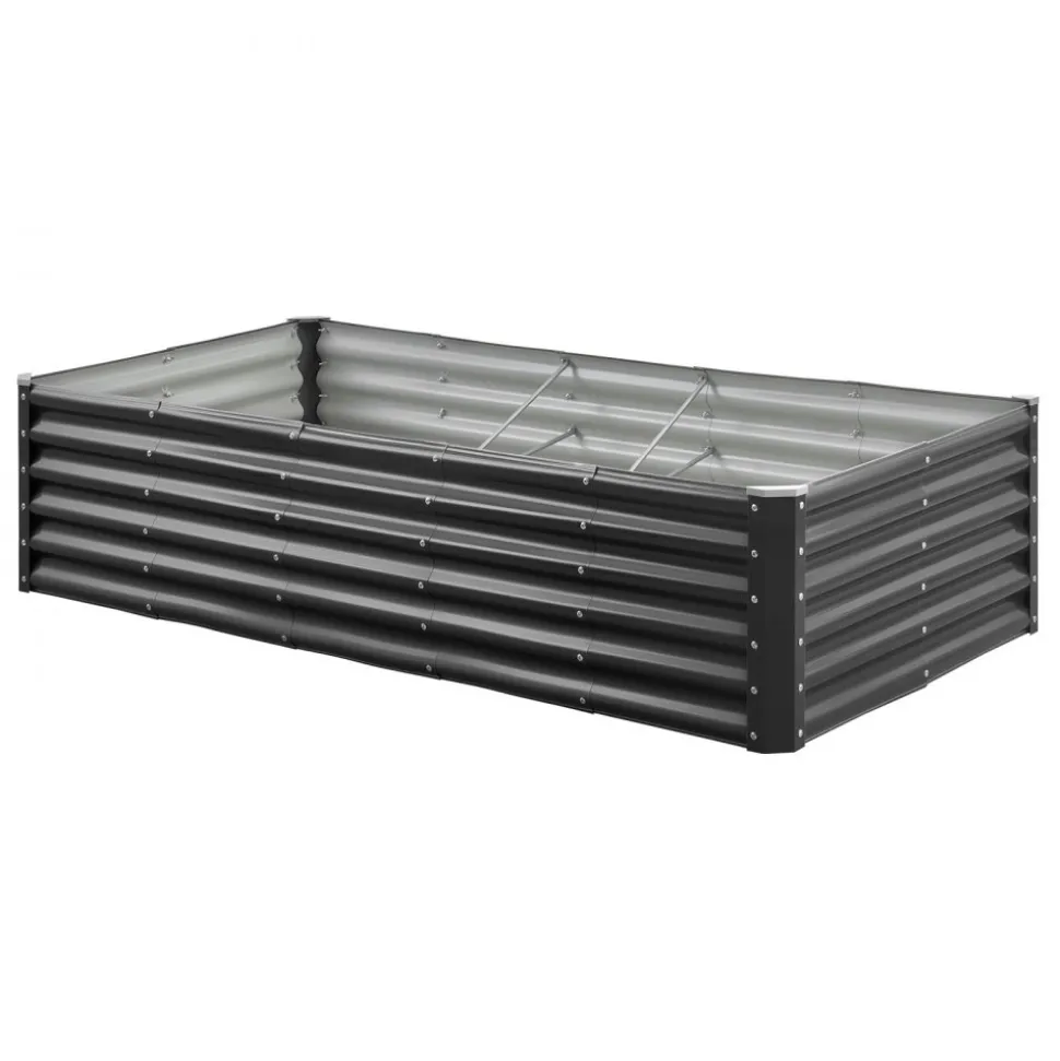 VEVOR Metal Raised Garden Bed, 8 x 4 x 1 ft Outdoor Galvalume Planter Garden Box, Open Bottom Design, Large Planter Raised Bed for Growing Vegetables, Flowers, Herbs, and Succulents, Dark Gray