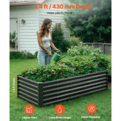 VEVOR Metal Raised Garden Bed, 8 x 4 x 1 ft Outdoor Galvalume Planter Garden Box, Open Bottom Design, Large Planter Raised Bed for Growing Vegetables, Flowers, Herbs, and Succulents, Dark Gray