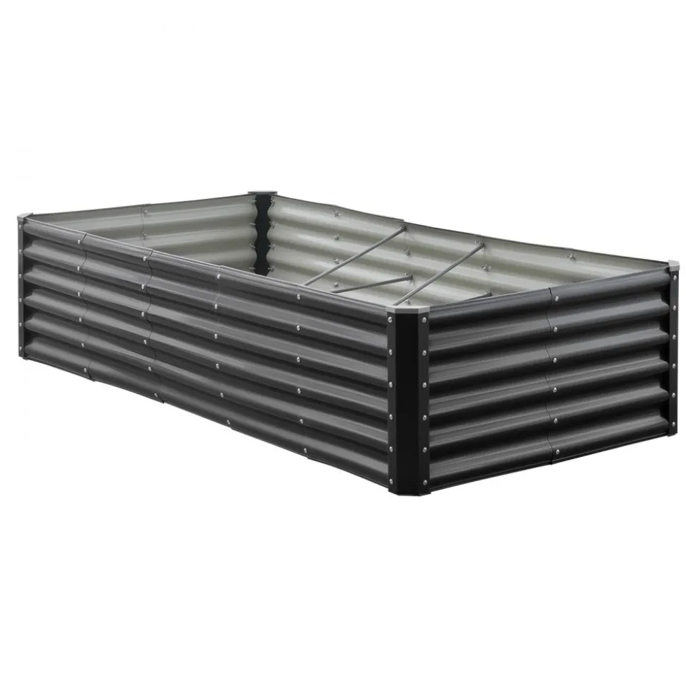 VEVOR Metal Raised Garden Bed, 8 x 4 x 1 ft Outdoor Galvalume Planter Garden Box, Open Bottom Design, Large Planter Raised Bed for Growing Vegetables, Flowers, Herbs, and Succulents, Dark Gray