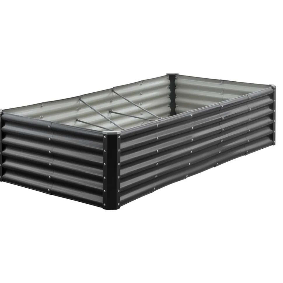 VEVOR Metal Raised Garden Bed, 8 x 4 x 1 ft Outdoor Galvalume Planter Garden Box, Open Bottom Design, Large Planter Raised Bed for Growing Vegetables, Flowers, Herbs, and Succulents, Dark Gray
