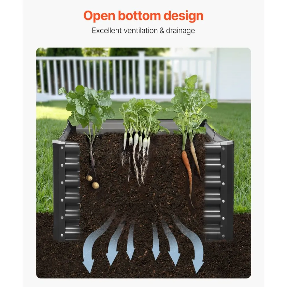 VEVOR Metal Raised Garden Bed, 8 x 4 x 1 ft Outdoor Galvalume Planter Garden Box, Open Bottom Design, Large Planter Raised Bed for Growing Vegetables, Flowers, Herbs, and Succulents, Dark Gray