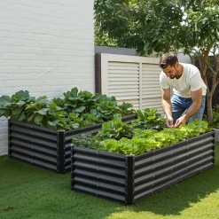 VEVOR Metal Raised Garden Bed, 8 x 4 x 1 ft Outdoor Galvalume Planter Garden Box, Open Bottom Design, Large Planter Raised Bed for Growing Vegetables, Flowers, Herbs, and Succulents, Dark Gray