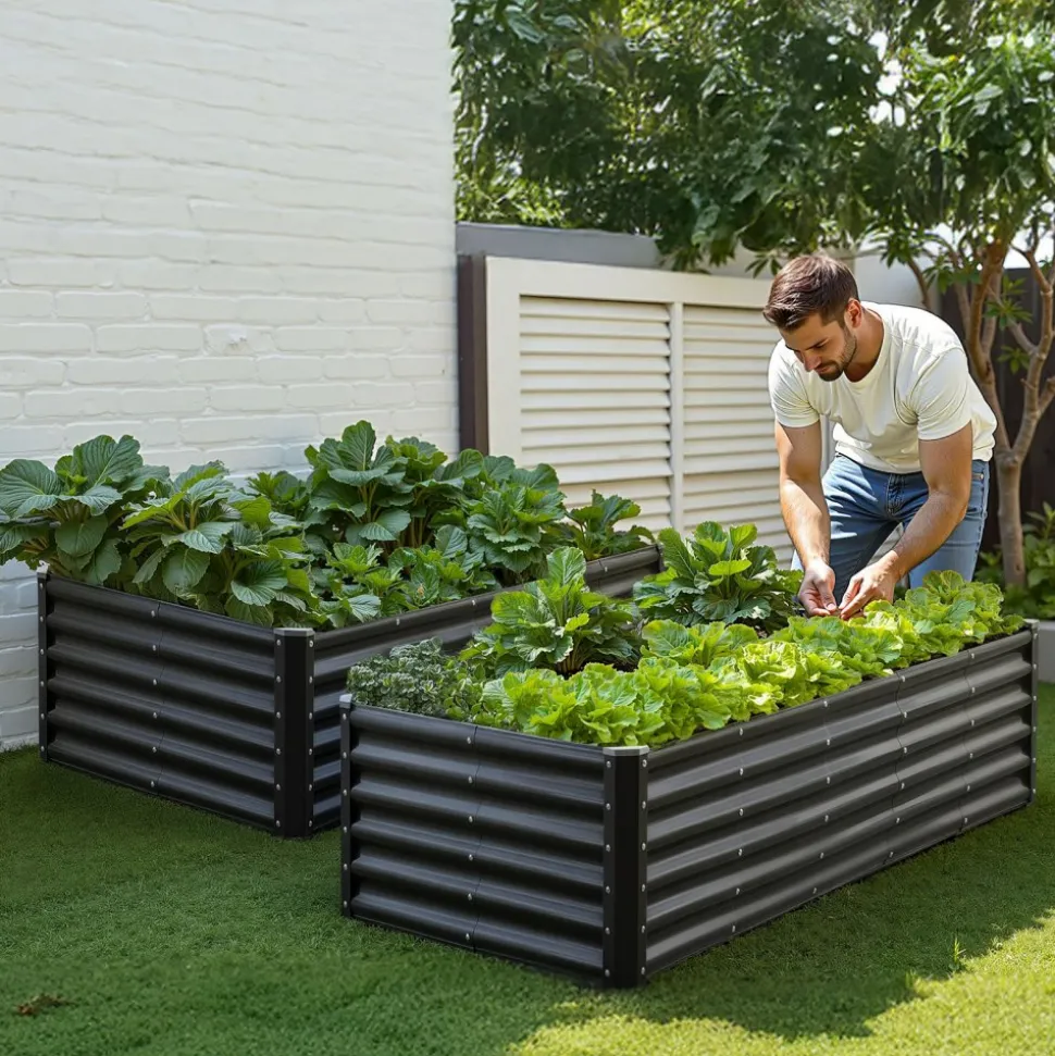 VEVOR Metal Raised Garden Bed, 8 x 4 x 1 ft Outdoor Galvalume Planter Garden Box, Open Bottom Design, Large Planter Raised Bed for Growing Vegetables, Flowers, Herbs, and Succulents, Dark Gray