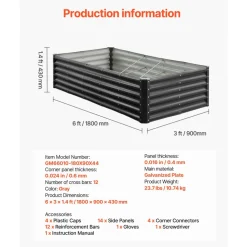 VEVOR Metal Raised Garden Bed, 8 x 4 x 1 ft Outdoor Galvalume Planter Garden Box, Open Bottom Design, Large Planter Raised Bed for Growing Vegetables, Flowers, Herbs, and Succulents, Dark Gray