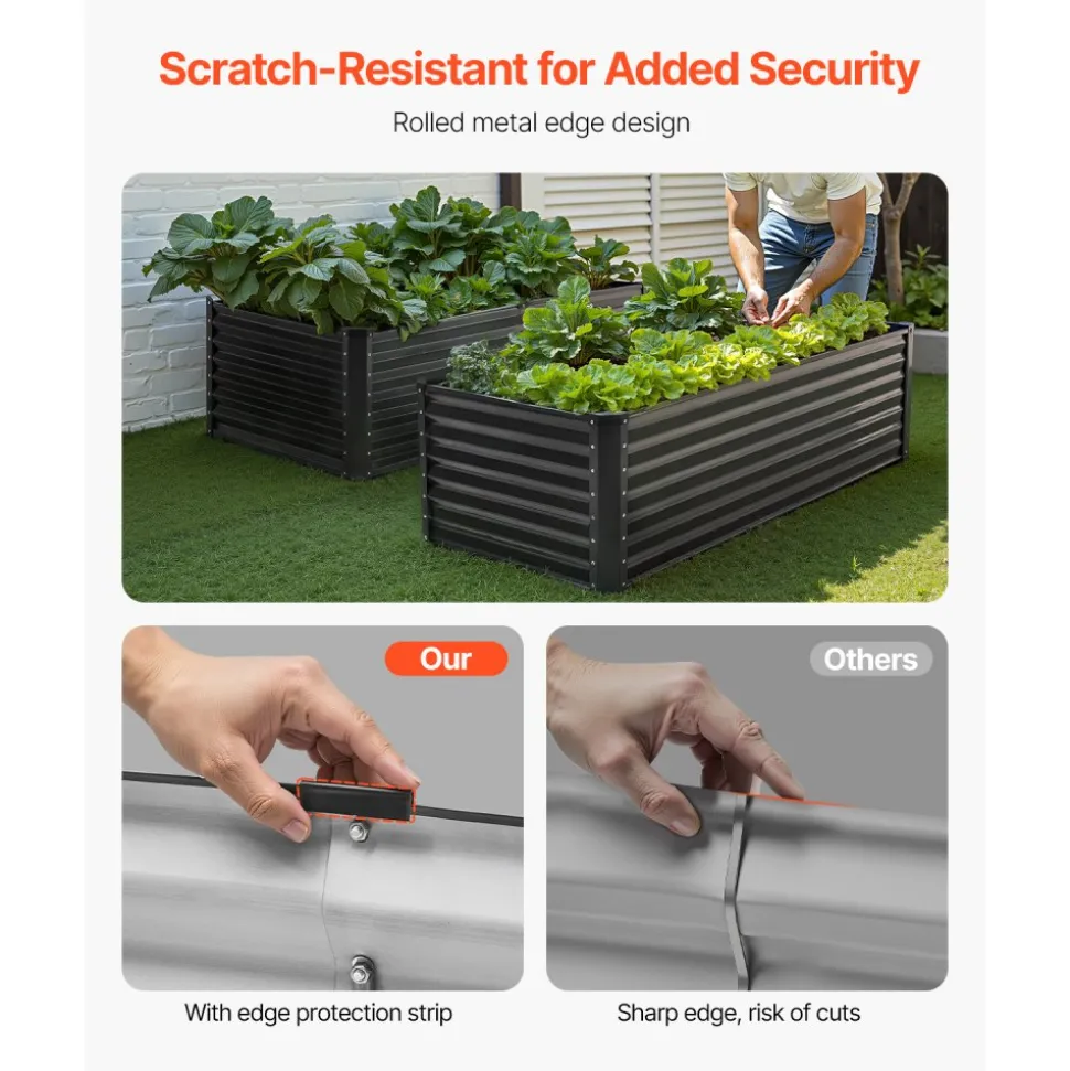 VEVOR Metal Raised Garden Bed, 6 x 3 x 2 ft Outdoor Galvanized Planter Box, with Open Bottom, Large Planter Raised Bed for Gardening Vegetables, Flowers, Herbs, and Succulent Plants, Dark Gray