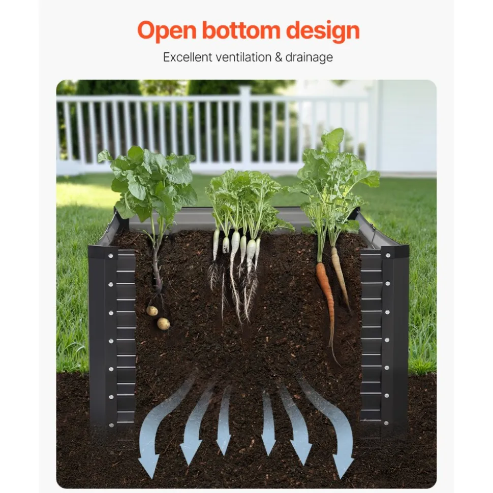 VEVOR Metal Raised Garden Bed, 6 x 3 x 2 ft Outdoor Galvanized Planter Box, with Open Bottom, Large Planter Raised Bed for Gardening Vegetables, Flowers, Herbs, and Succulent Plants, Dark Gray