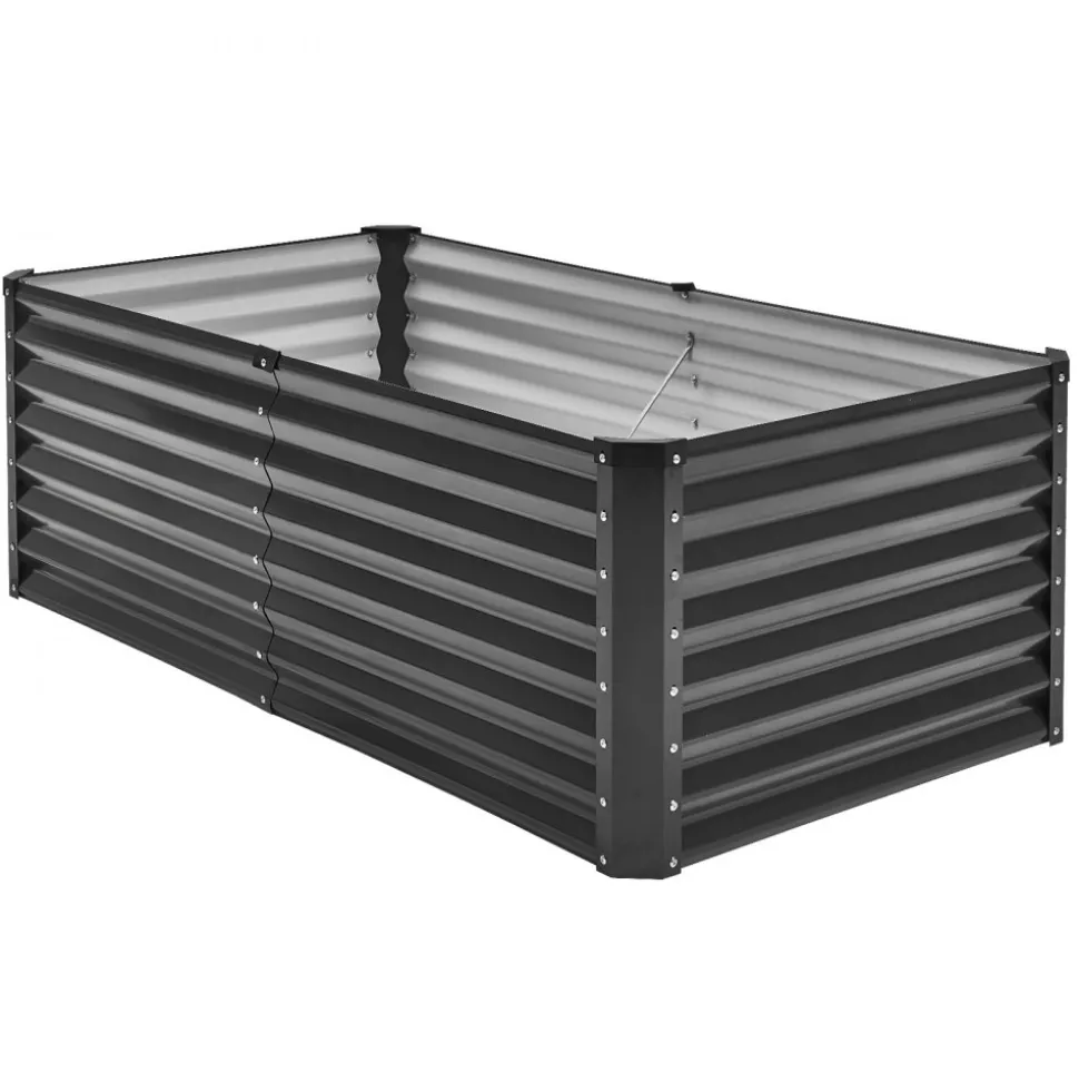 VEVOR Metal Raised Garden Bed, 6 x 3 x 2 ft Outdoor Galvanized Planter Box, with Open Bottom, Large Planter Raised Bed for Gardening Vegetables, Flowers, Herbs, and Succulent Plants, Dark Gray