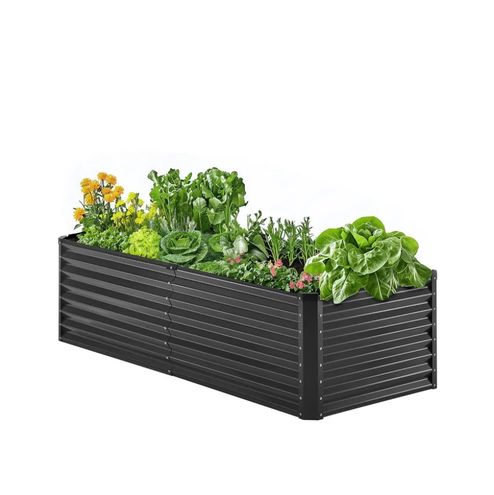 VEVOR Metal Raised Garden Bed, 6 x 3 x 2 ft Outdoor Galvanized Planter Box, with Open Bottom, Large Planter Raised Bed for Gardening Vegetables, Flowers, Herbs, and Succulent Plants, Dark Gray