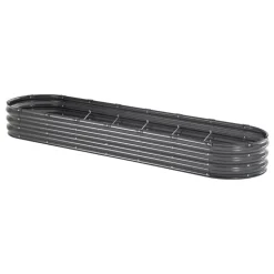 VEVOR Metal Raised Garden Bed, 8 x 2 x 1 ft Outdoor Galvanized Planter Box, with Open Bottom, Large Oval Planter Raised Bed for Gardening Vegetables, Flowers, Herbs, and Succulent Plants, Dark Gray