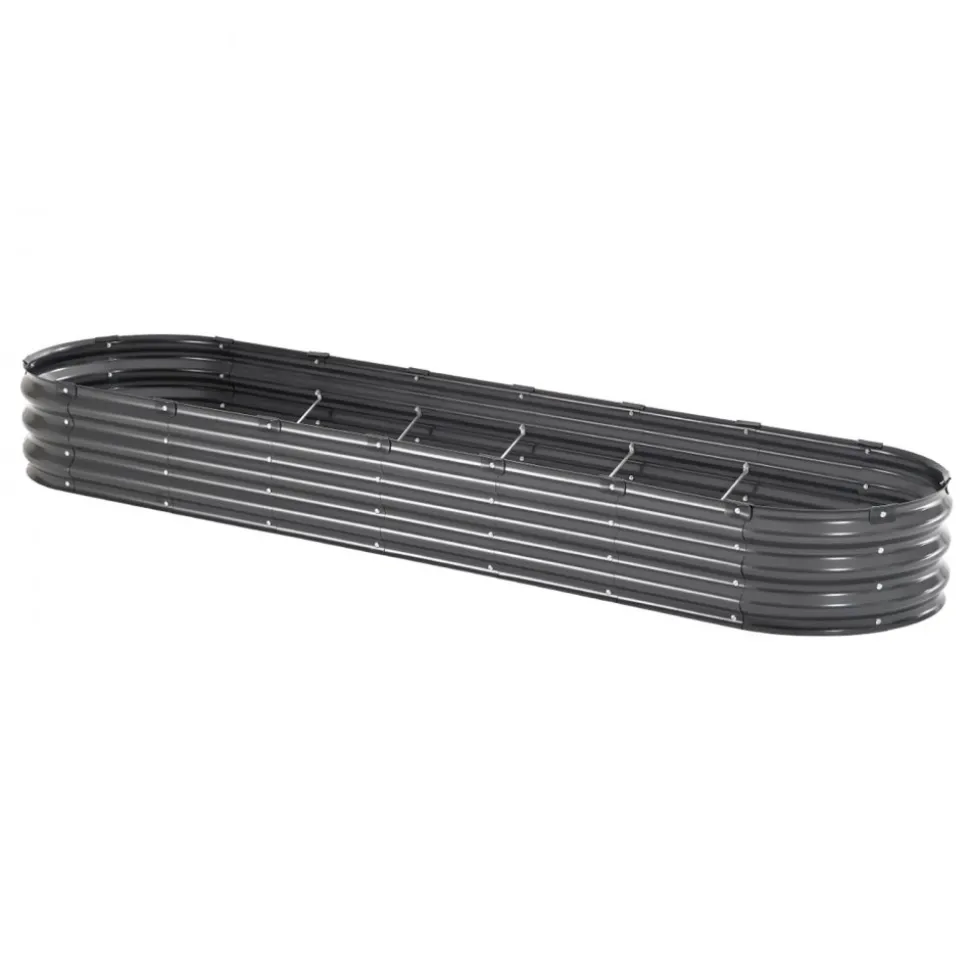 VEVOR Metal Raised Garden Bed, 8 x 2 x 1 ft Outdoor Galvanized Planter Box, with Open Bottom, Large Oval Planter Raised Bed for Gardening Vegetables, Flowers, Herbs, and Succulent Plants, Dark Gray
