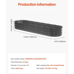 VEVOR Metal Raised Garden Bed, 8 x 2 x 1 ft Outdoor Galvanized Planter Box, with Open Bottom, Large Oval Planter Raised Bed for Gardening Vegetables, Flowers, Herbs, and Succulent Plants, Dark Gray