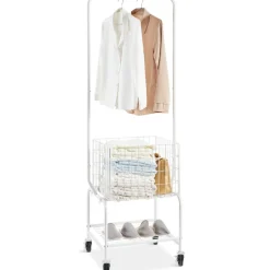 VEVOR Metal Rolling Laundry Basket with Hanging Garment Rack, Height Adjustment Laundry Hamper Cart with Basket Load and Shelf Load, Storage Organizer with Heavy Duty Lockable Wheels