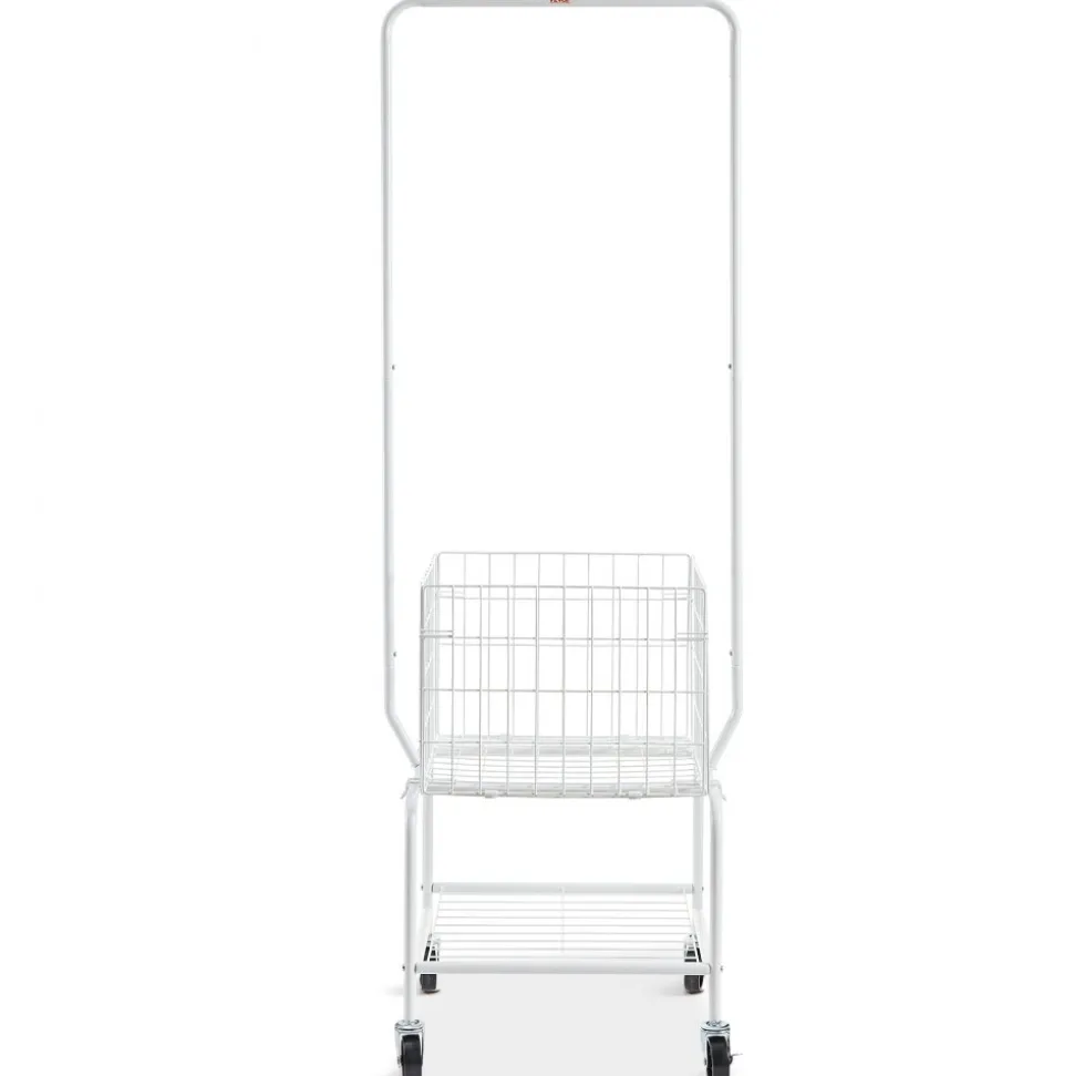 VEVOR Metal Rolling Laundry Basket with Hanging Garment Rack, Height Adjustment Laundry Hamper Cart with Basket Load and Shelf Load, Storage Organizer with Heavy Duty Lockable Wheels