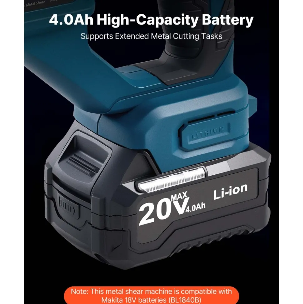 VEVOR Metal Shear, Cordless Sheet Metal Cutter with 360-Degree Pivoting Head, Double Blades, 110VAC 20VDC, Cuts 18 GA Galvanized Steel, 20 GA Stainless Steel, Aluminum, Plastic, Cardboard, 2800SPM