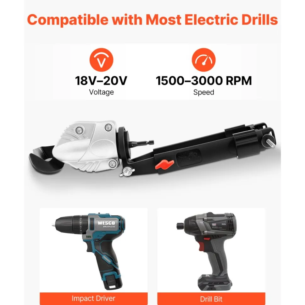 VEVOR Metal Shear/Cutter Drill Attachment, Sheet Metal Cutter with 360-Degree Pivoting Head, Sharp Blades,Ideal for 18 GA Galvanized Steel, 20 GA Stainless Steel, Aluminum Plate, Plastic, Cardboard