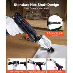 VEVOR Metal Shear/Cutter Drill Attachment, Sheet Metal Cutter with 360-Degree Pivoting Head, Sharp Blades,Ideal for 18 GA Galvanized Steel, 20 GA Stainless Steel, Aluminum Plate, Plastic, Cardboard