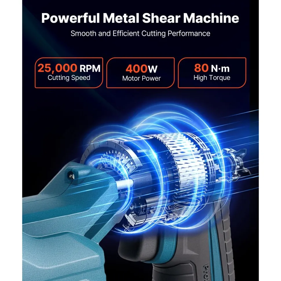 VEVOR Metal Shear, Sheet Metal Cutter Cordless with 360-Degree Pivoting Head, Double Blades, 25000 RPM Speed, Cuts 18 GA Galvanized Steel, 20 GA Stainless Steel, Aluminum Plate, Plastic, Cardboard