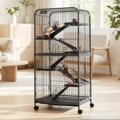 VEVOR Metal Small Animal Cage 50"H 5-Tier Rolling Ferret Cage On Wheels, 0.55" Wire Spacing Large Cages with Hammock, Ramps, Tray & Doors for Ferret, Chinchilla, Sugar Glider, Guinea Pig & Rabbit
