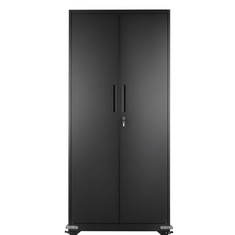 VEVOR Metal Storage Cabinet, 72.6 in Rolling Steel Garage Cabinet with 4 Adjustable Shelves, 2 Magnetic Doors & 2 Keys, 5 Tiers Lockable Tool Storage for Pantry, Warehouse, Basement, Office, Black
