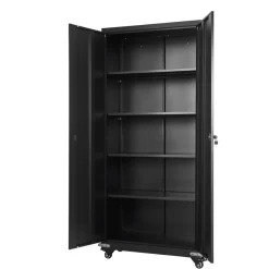 VEVOR Metal Storage Cabinet, 72.6 in Rolling Steel Garage Cabinet with 4 Adjustable Shelves, 2 Magnetic Doors & 2 Keys, 5 Tiers Lockable Tool Storage for Pantry, Warehouse, Basement, Office, Black