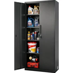 VEVOR Metal Storage Cabinet, 68.9 in Lockable Steel Garage Cabinet with 4 Adjustable Shelves, 2 Magnetic Doors, 2 Keys, 5 Tiers Tool Storage for Pantry, Warehouse, Basement, Laundry, Office, Black
