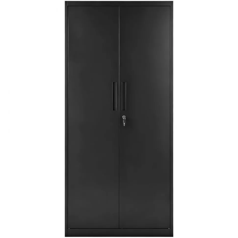 VEVOR Metal Storage Cabinet, 68.9 in Lockable Steel Garage Cabinet with 4 Adjustable Shelves, 2 Magnetic Doors, 2 Keys, 5 Tiers Tool Storage for Pantry, Warehouse, Basement, Laundry, Office, Black