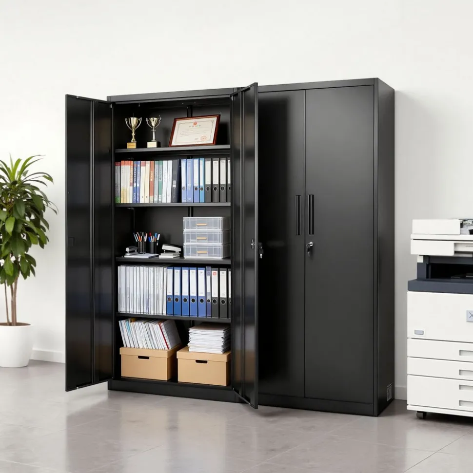 VEVOR Metal Storage Cabinet, 68.9 in Lockable Steel Garage Cabinet with 4 Adjustable Shelves, 2 Magnetic Doors, 2 Keys, 5 Tiers Tool Storage for Pantry, Warehouse, Basement, Laundry, Office, Black